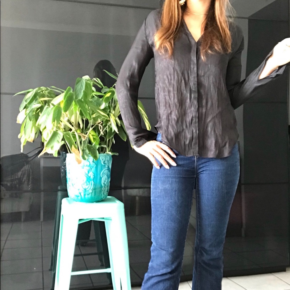 H&M~ black shinny button down shirt